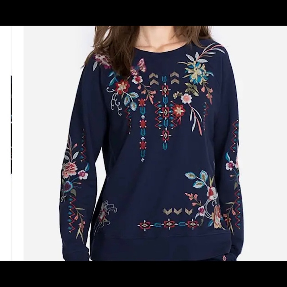 Johnny Was Gorgeous Embroidered Dreamer Raglan Sweatshirt XL